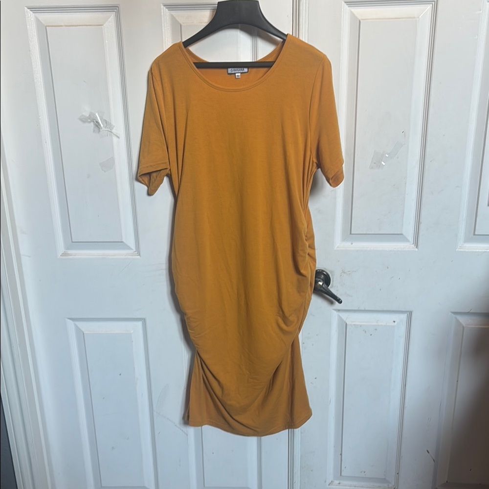 Asymmetrical Ruched Yellow Midi Dress